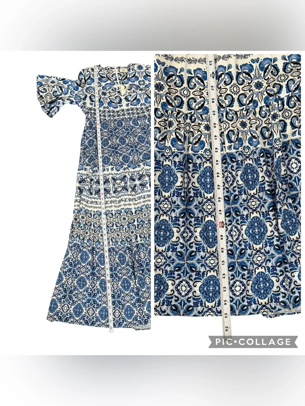 Tuckernuck Blue Majolica Tile Ginger Maxi Dress Flutter Sleeve Tiered XL NEW - Picture 13 of 15